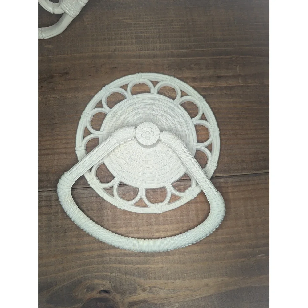 Homco Vintage Faux Bamboo Mirror and 2 Wall Towel‎ Holder White 1970s 1980s USA